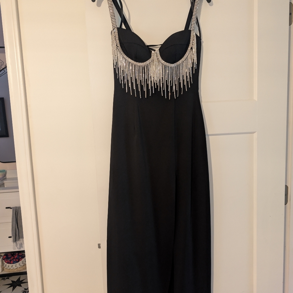 Elegant Black Evening Gown with Silver Accents